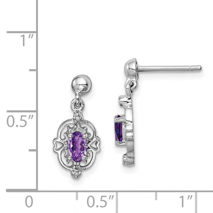 Sterlingsilber Rhodiniert Amethyst und Diamant Ohrstecker