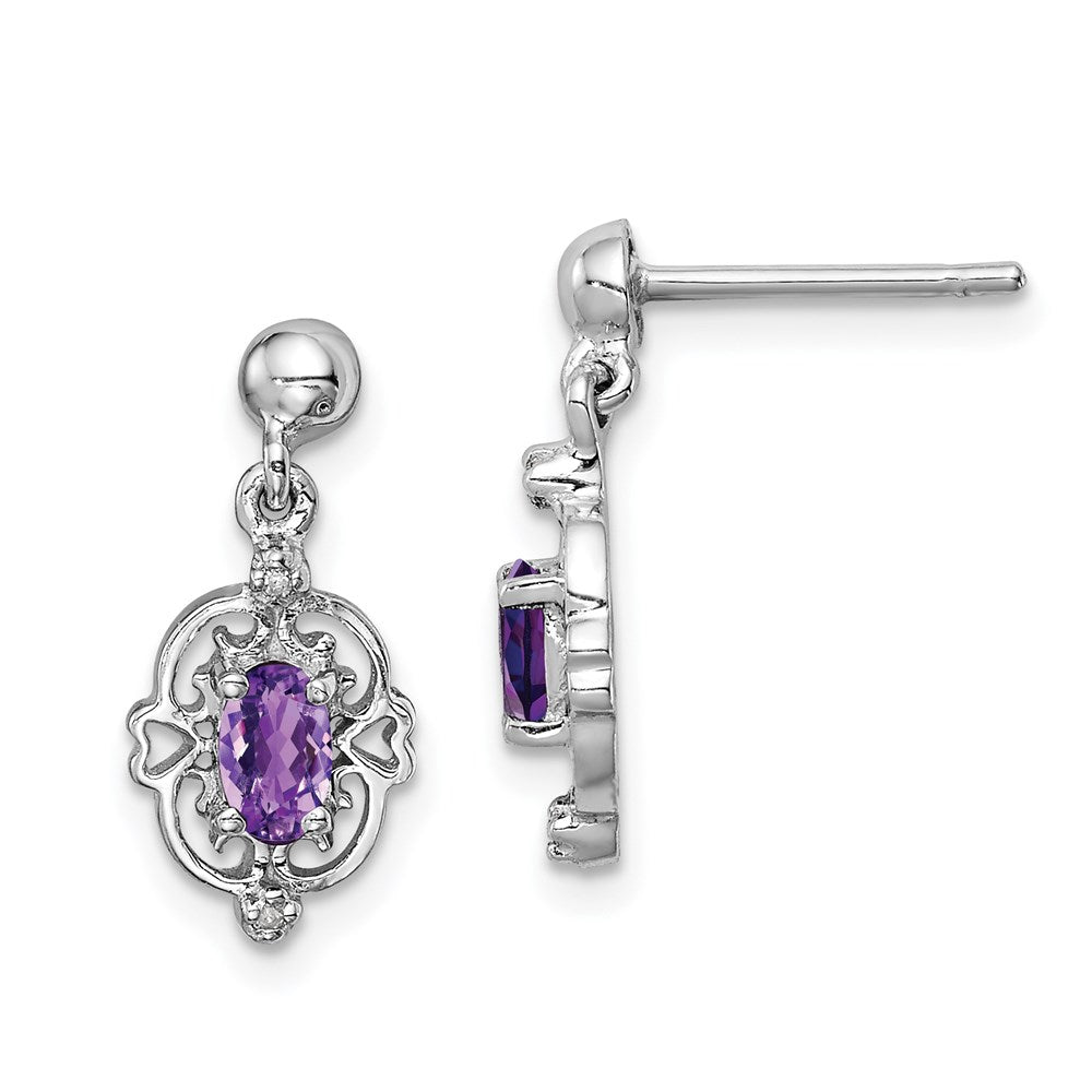 Sterlingsilber Rhodiniert Amethyst und Diamant Ohrstecker