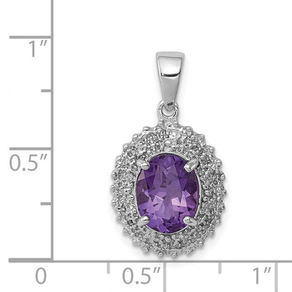 Sterlingsilber Rhodiniert Amethyst und Diamant Anhänger