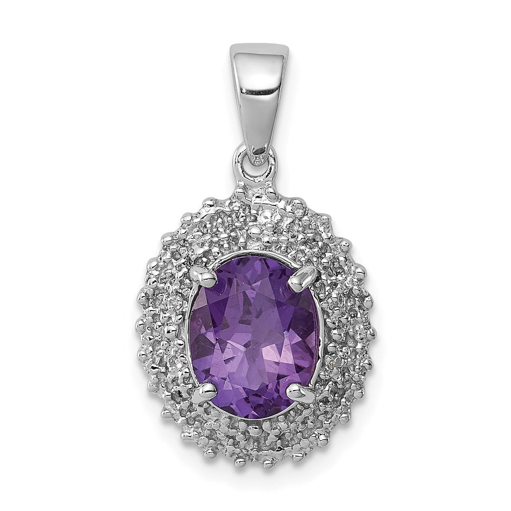 Sterlingsilber Rhodiniert Amethyst und Diamant Anhänger
