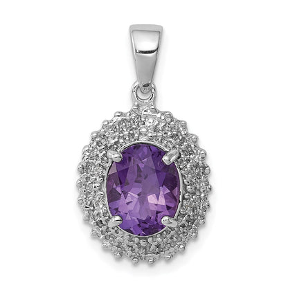 Sterlingsilber Rhodiniert Amethyst und Diamant Anhänger