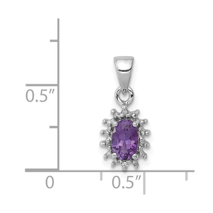 Sterlingsilber Rhodiniert Amethyst und Diamant Anhänger