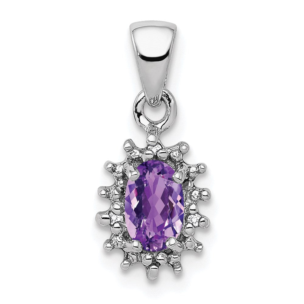 Sterlingsilber Rhodiniert Amethyst und Diamant Anhänger