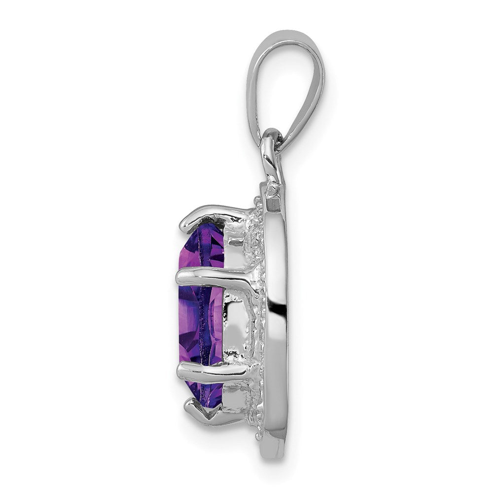 Sterlingsilber Rhodiniert Amethyst und Diamant Anhänger