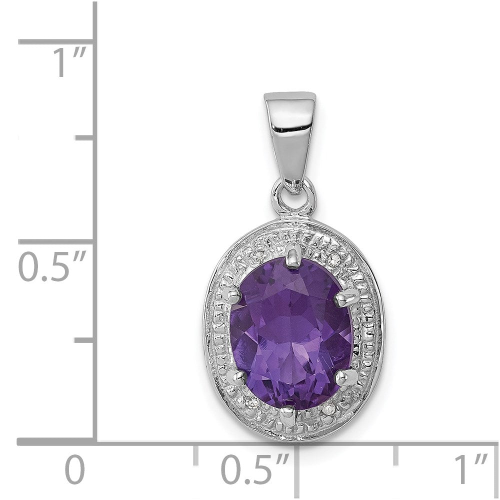 Sterlingsilber Rhodiniert Amethyst und Diamant Anhänger