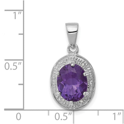 Sterlingsilber Rhodiniert Amethyst und Diamant Anhänger