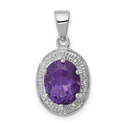 Sterlingsilber Rhodiniert Amethyst und Diamant Anhänger