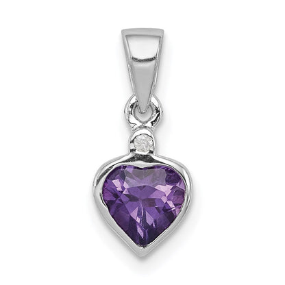 Sterlingsilber Rhodiniert Amethyst und Diamant Anhänger