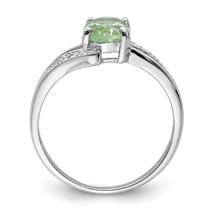 Sterlingsilber Rhodium Grün Quarz & Diamant Ring