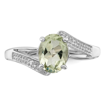 Sterlingsilber Rhodium Grün Quarz & Diamant Ring