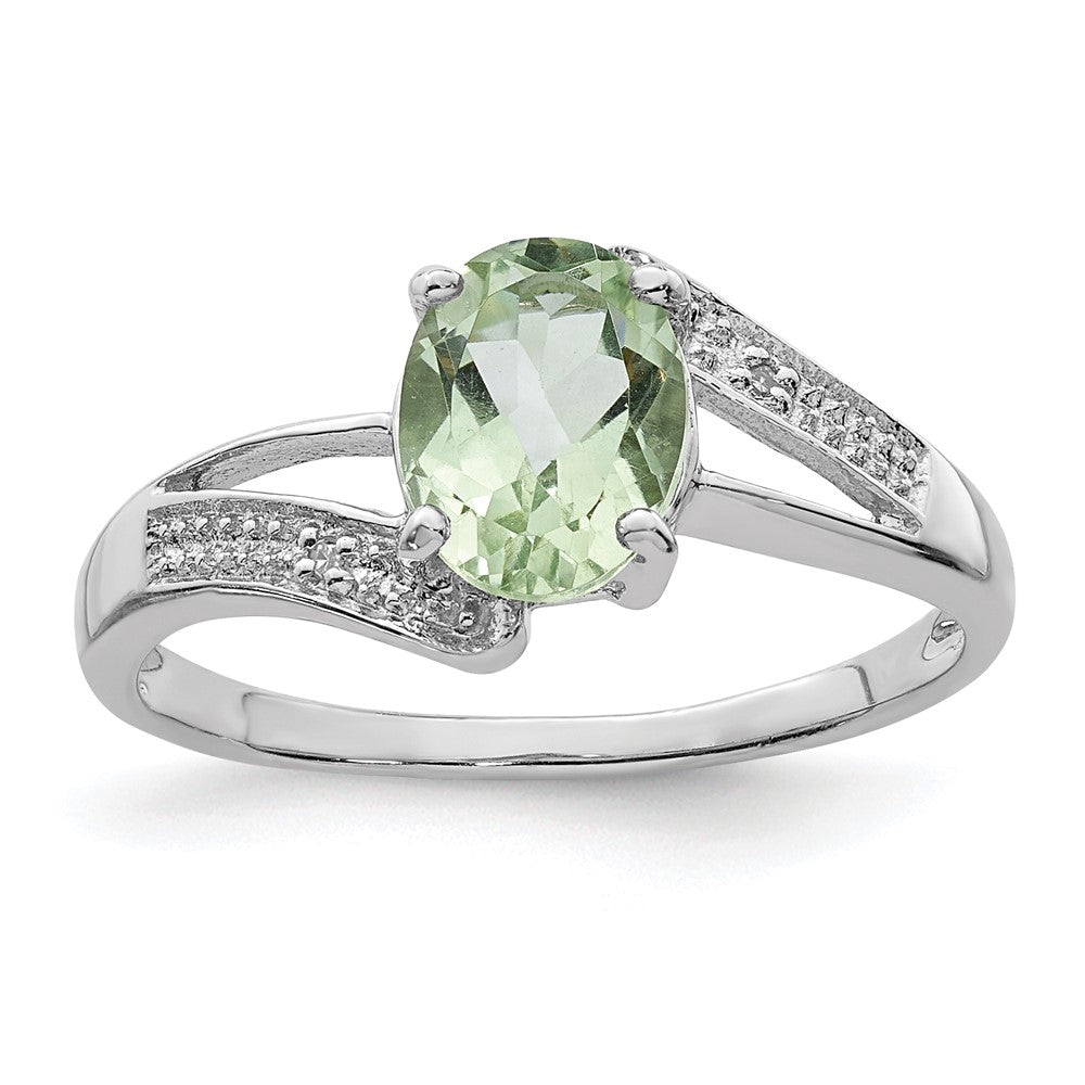 Sterlingsilber Rhodium Grün Quarz & Diamant Ring