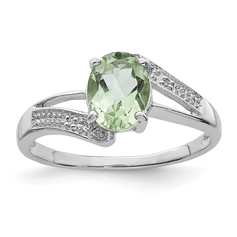 Sterlingsilber Rhodium Grün Quarz & Diamant Ring