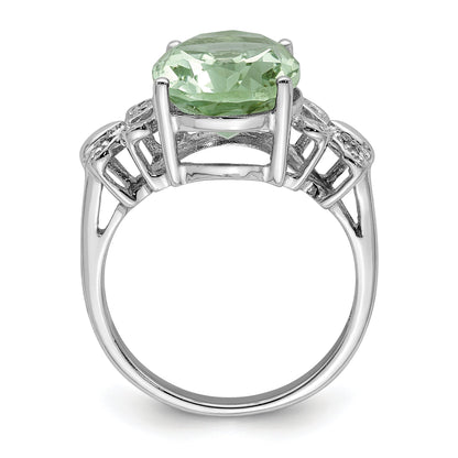 Sterlingsilber Rhodium Grün Quarz & Diamant Ring
