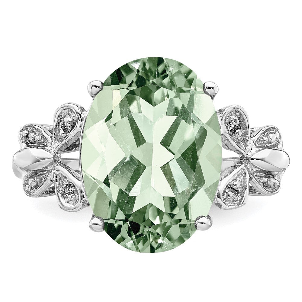 Sterlingsilber Rhodium Grün Quarz & Diamant Ring