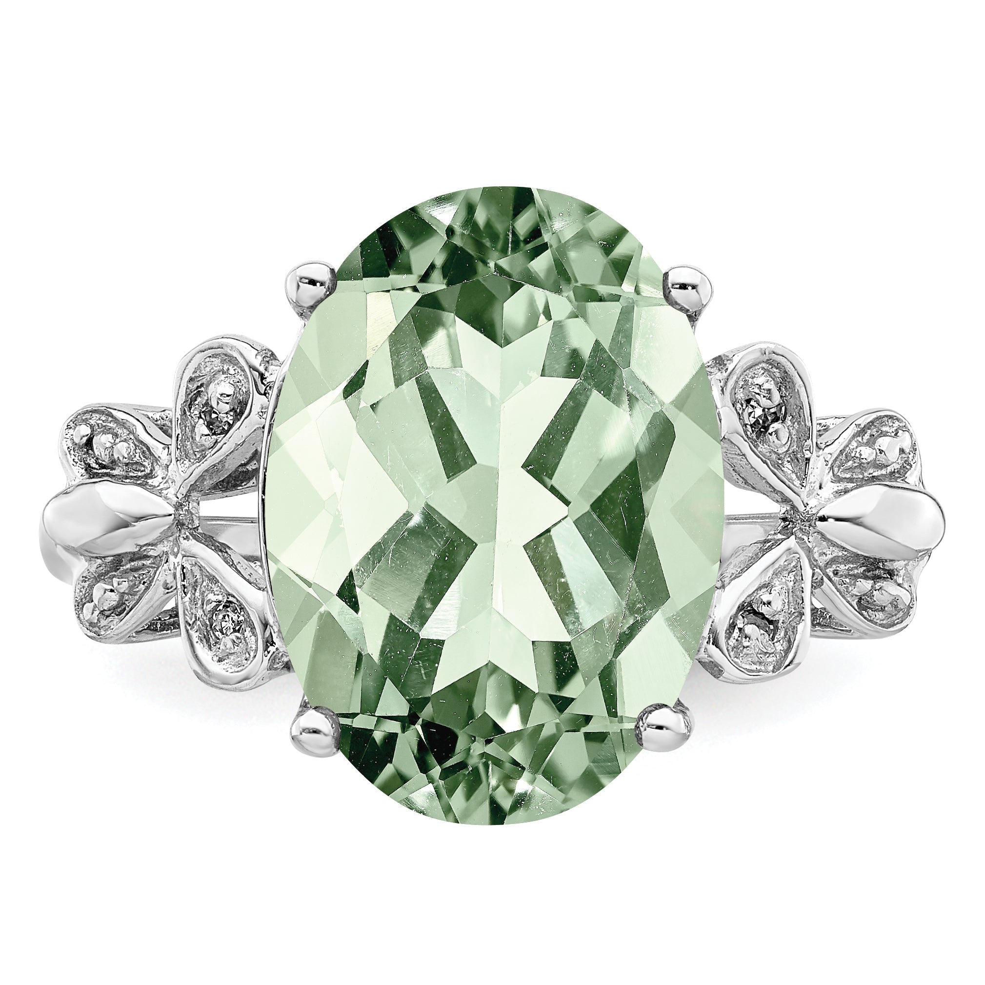Sterlingsilber Rhodium Grün Quarz & Diamant Ring