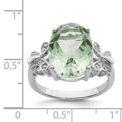 Sterlingsilber Rhodium Grün Quarz & Diamant Ring