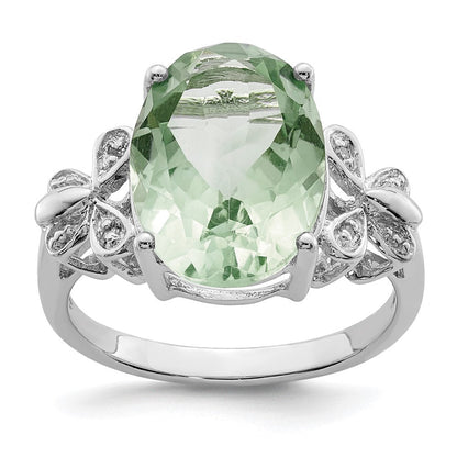 Sterlingsilber Rhodium Grün Quarz & Diamant Ring