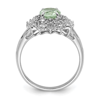 Sterlingsilber Rhodium Grün Quarz & Diamant Ring