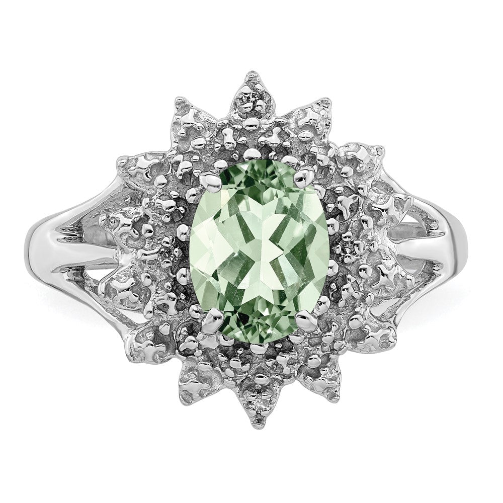 Sterlingsilber Rhodium Grün Quarz & Diamant Ring