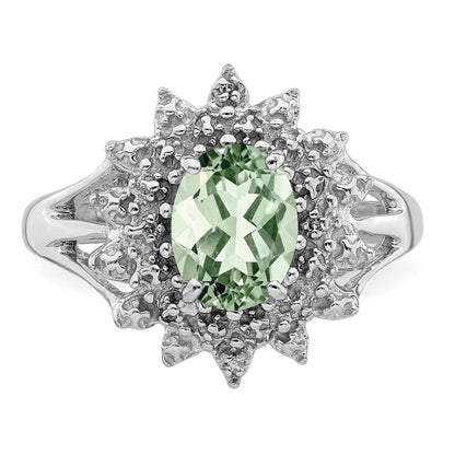 Sterlingsilber Rhodium Grün Quarz & Diamant Ring