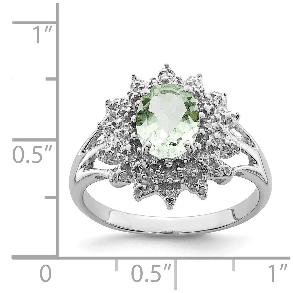 Sterlingsilber Rhodium Grün Quarz & Diamant Ring