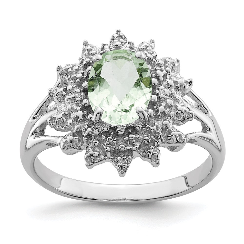 Sterlingsilber Rhodium Grün Quarz & Diamant Ring