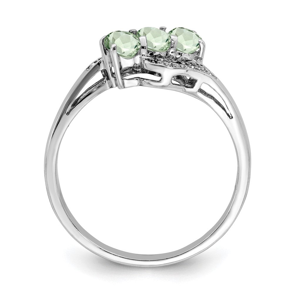Sterlingsilber Rhodium 3 Stein Grün Quarz & Diamant Ring