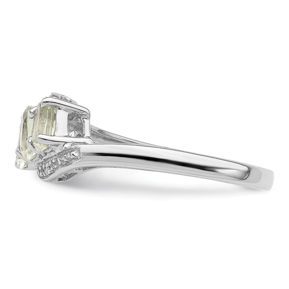 Sterlingsilber Rhodium 3 Stein Grün Quarz & Diamant Ring