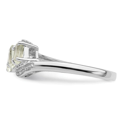 Sterlingsilber Rhodium 3 Stein Grün Quarz & Diamant Ring