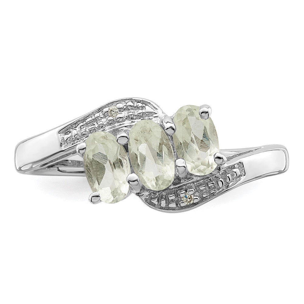 Sterlingsilber Rhodium 3 Stein Grün Quarz & Diamant Ring