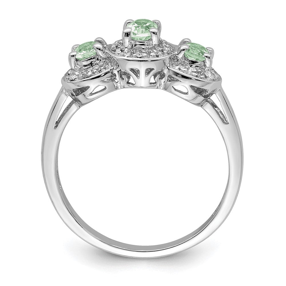 Sterlingsilber Rhodium Grün Quarz & Diamant Ring