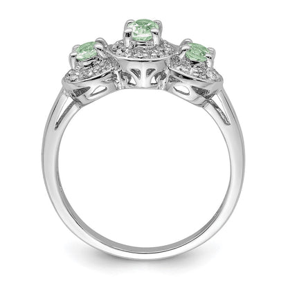 Sterlingsilber Rhodiniert Grün Quarz & Diamant Ring