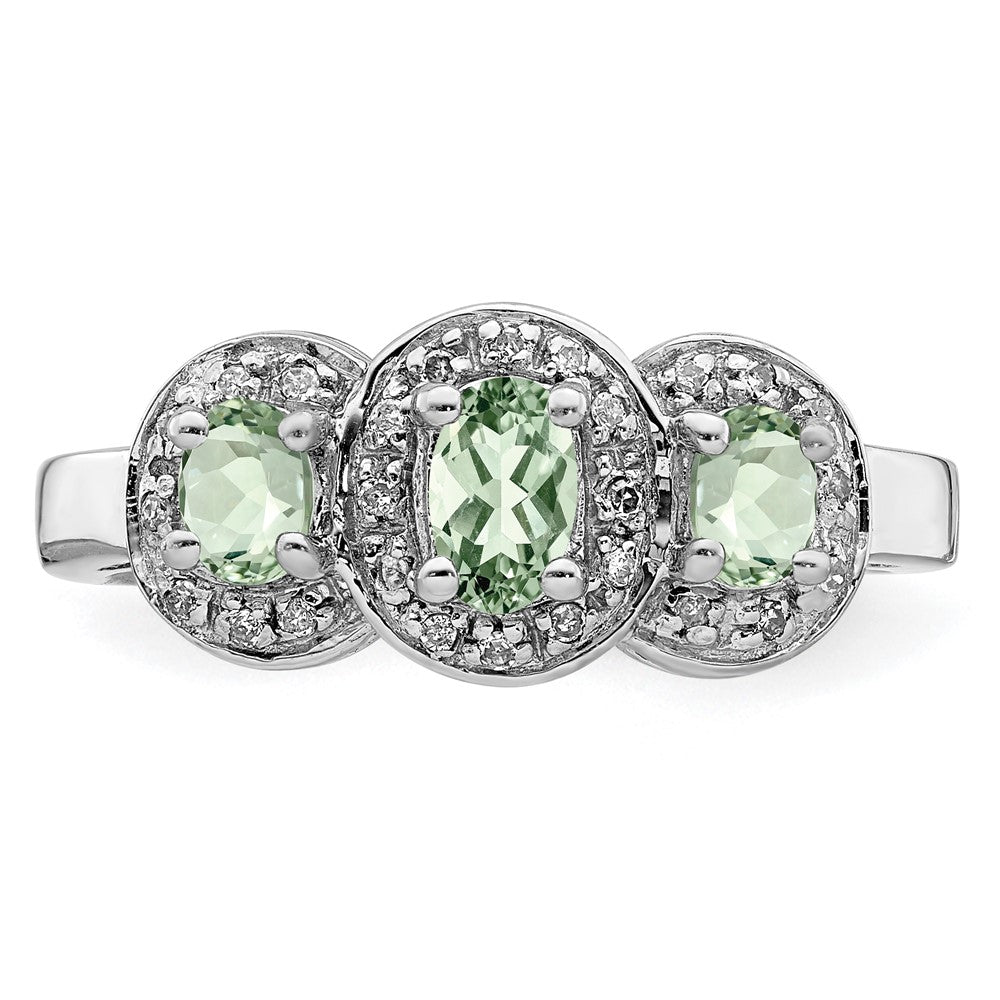 Sterlingsilber Rhodium Grün Quarz & Diamant Ring