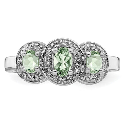 Sterlingsilber Rhodiniert Grün Quarz & Diamant Ring