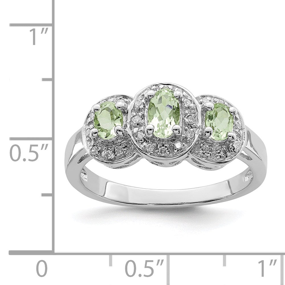 Sterlingsilber Rhodium Grün Quarz & Diamant Ring