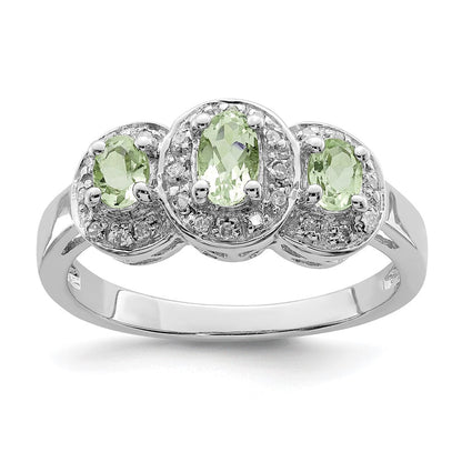 Sterlingsilber Rhodium Grün Quarz & Diamant Ring
