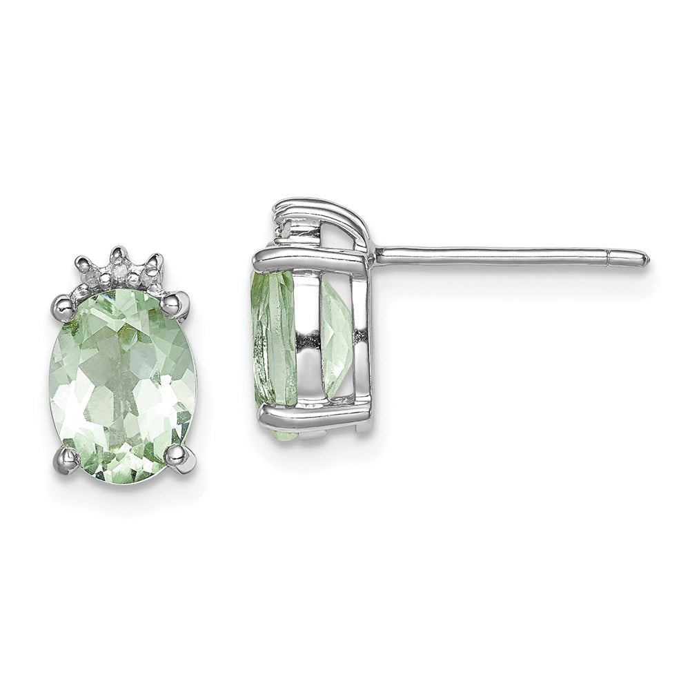 Sterlingsilber Rhodiniert Oval Grün Quarz und Diamondearrings
