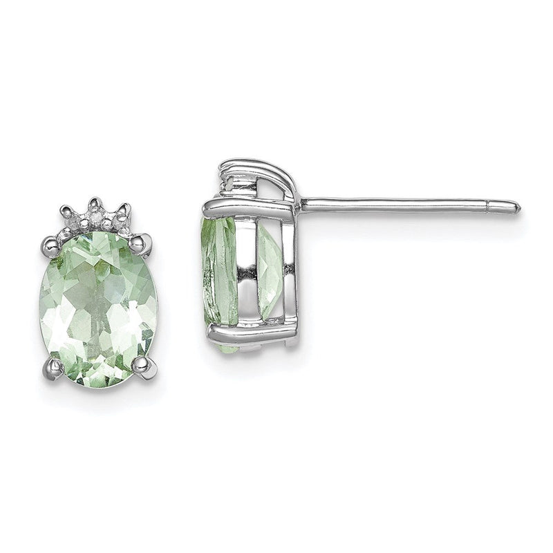 Sterlingsilber Rhodiniert Oval Grün Quarz und Diamondearrings