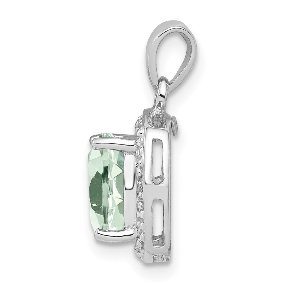 Sterlingsilber Rhodiniert Grün Quarz und Diamant Anhänger
