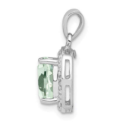 Sterlingsilber Rhodiniert Grün Quarz und Diamant Anhänger