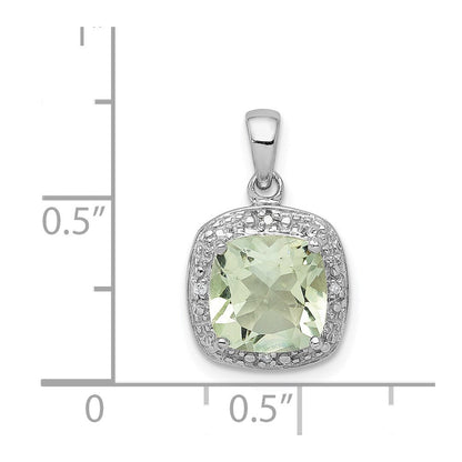 Sterlingsilber Rhodiniert Grün Quarz und Diamant Anhänger