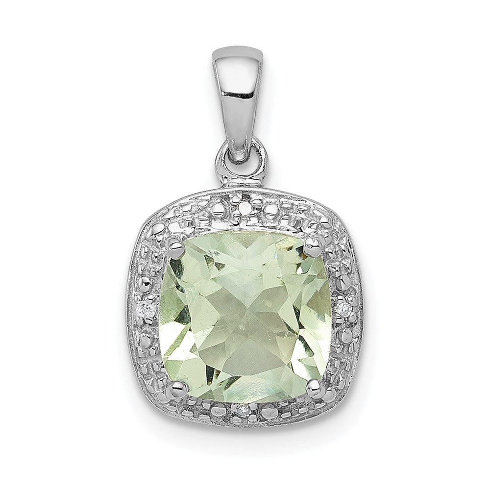 Sterlingsilber Rhodiniert Grün Quarz und Diamant Anhänger