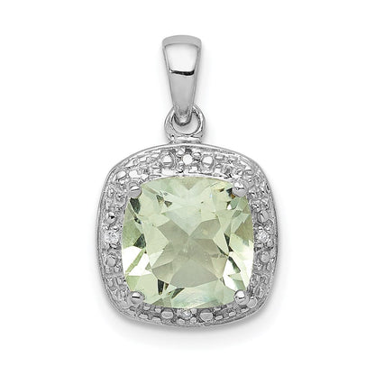 Sterlingsilber Rhodiniert Grün Quarz und Diamant Anhänger