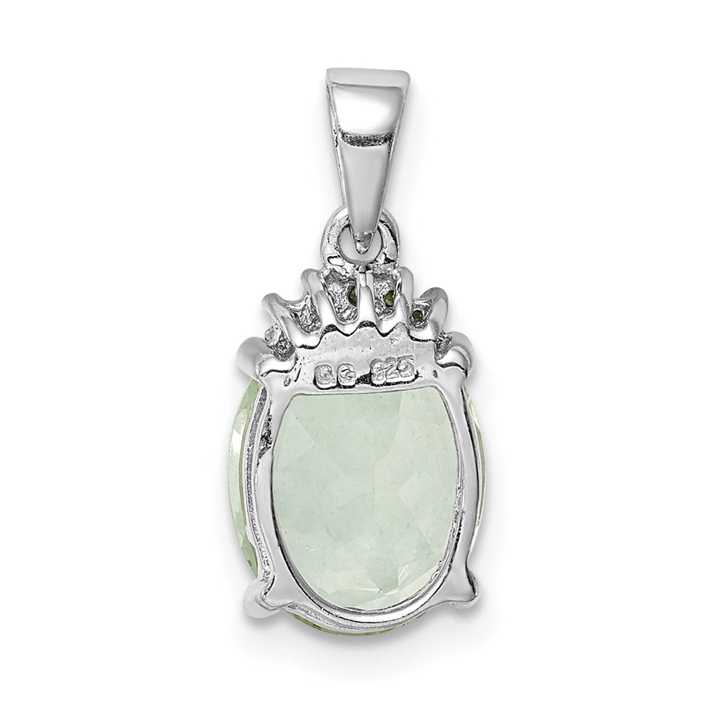 Sterlingsilber Rhodiniert Grün Quarz und Diamant Anhänger