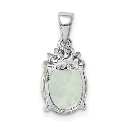 Sterlingsilber Rhodiniert Grün Quarz und Diamant Anhänger