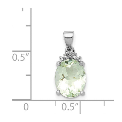 Sterlingsilber Rhodiniert Grün Quarz und Diamant Anhänger