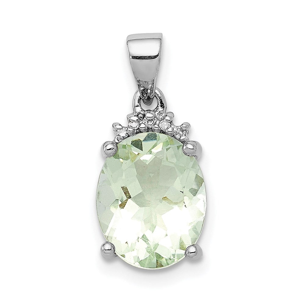 Sterlingsilber Rhodiniert Grün Quarz und Diamant Anhänger