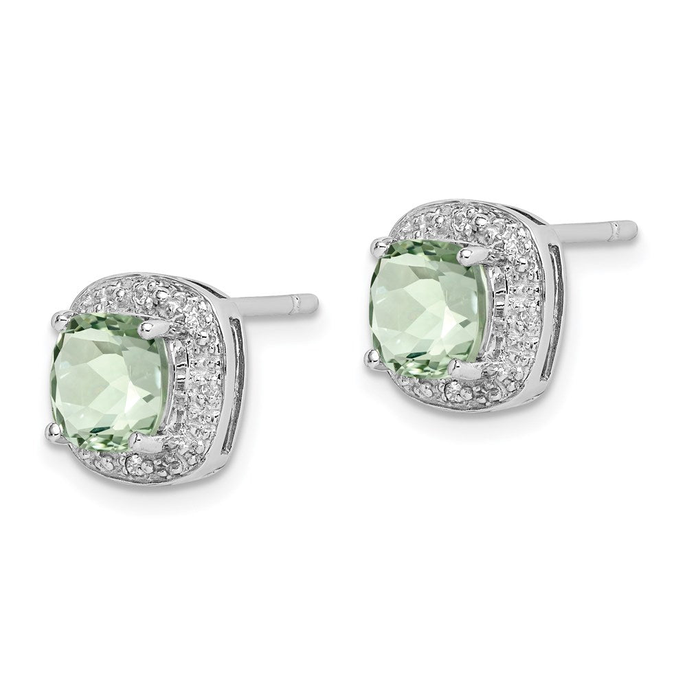Sterlingsilber Rhodiniert Grün Quarz und Diamant Ohrringe