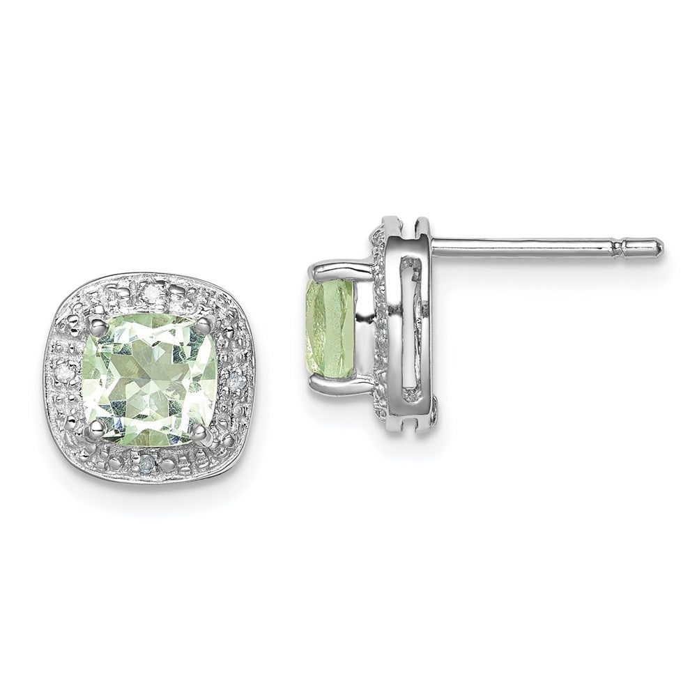 Sterlingsilber Rhodiniert Grün Quarz und Diamant Ohrringe