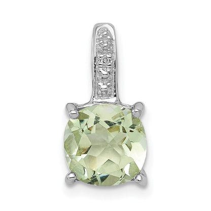 Sterlingsilber Rhodiniert Grün Quarz und Diamant Anhänger